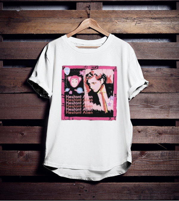 Hesitant Alien Pink Portrait Repeated Text And Mask Cartoon T-Shirt