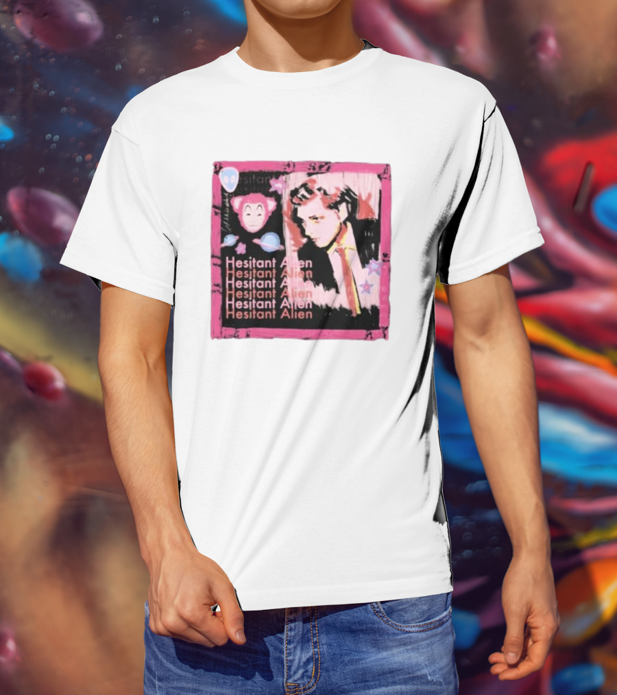 Hesitant Alien Pink Portrait Repeated Text And Mask Cartoon T-Shirt