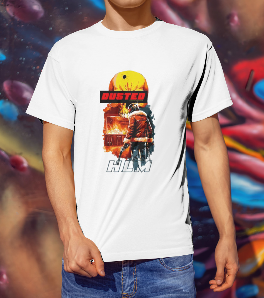 Dusted Miami Burnine Hlm Flame Skull Pilot Jacket Guns T-Shirt