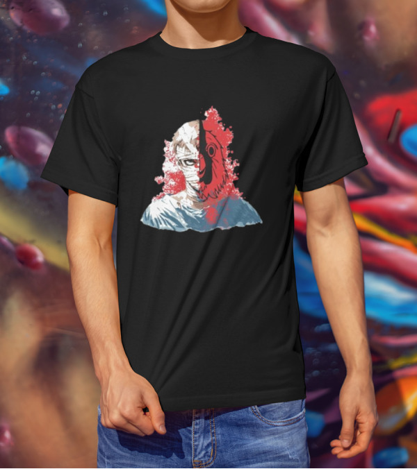 Hospital Jacket Escape Graphic Red Splatter Masked Face T-Shirt