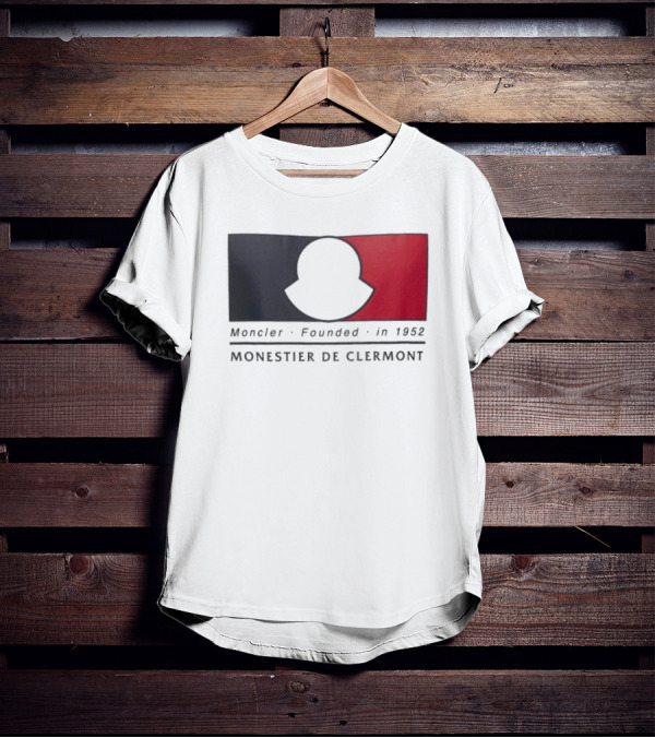 Moncler Founded In 1952 Monestier De Clermont Sky Blue Logo Black Red T-Shirt
