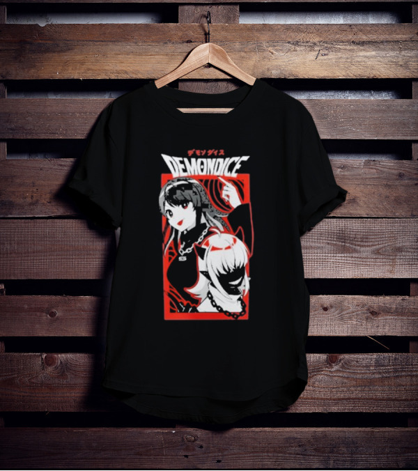 DEMONDICE Anime Style Red And White Character Design Chains T-Shirt