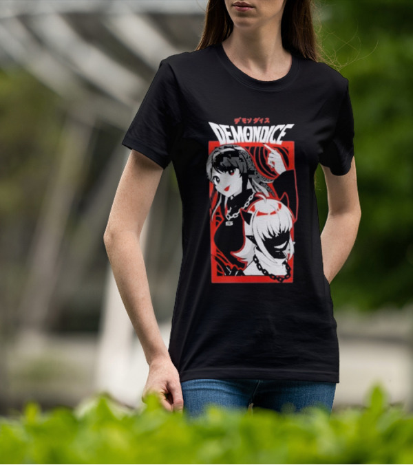 DEMONDICE Anime Style Red And White Character Design Chains T-Shirt