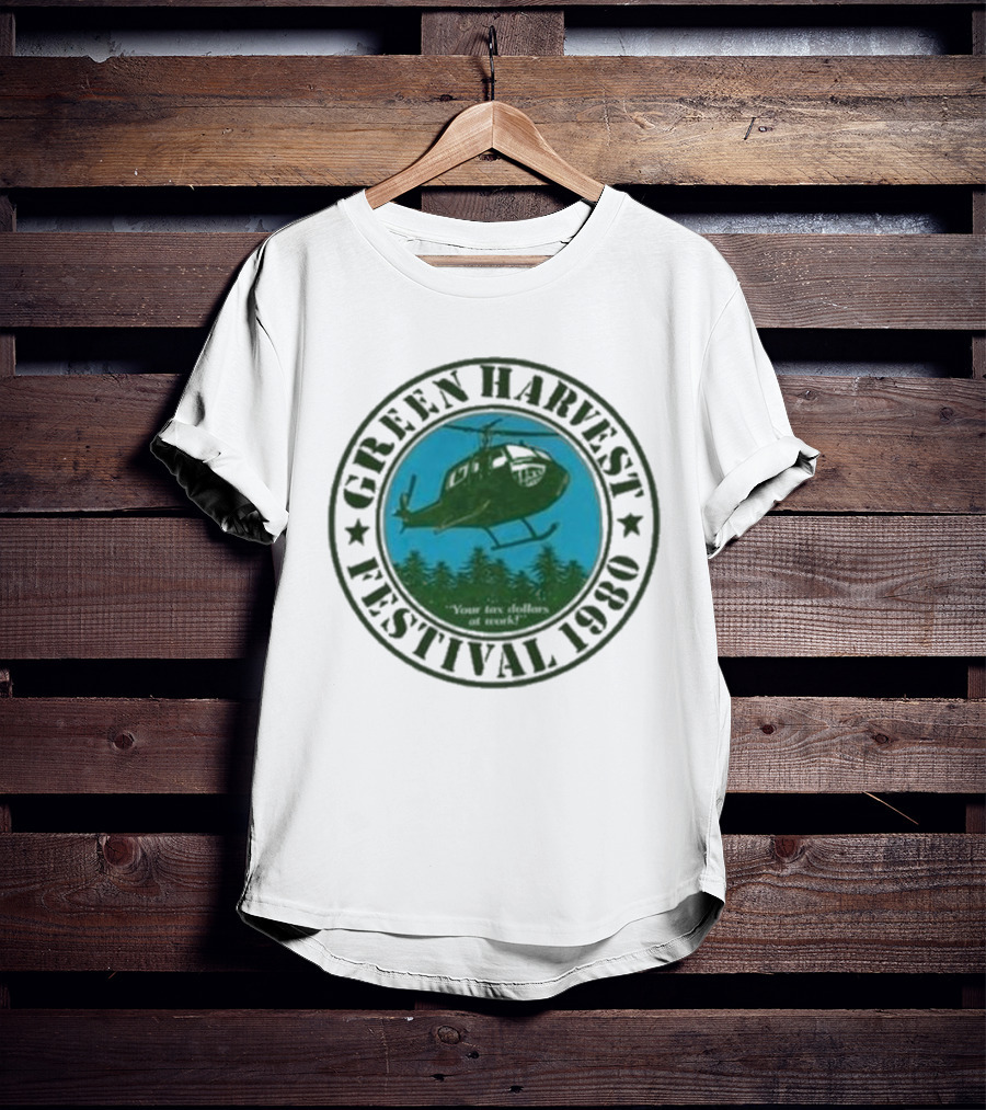 Green Harvest Festival Crazy Helicopter Forest Scene T-Shirt