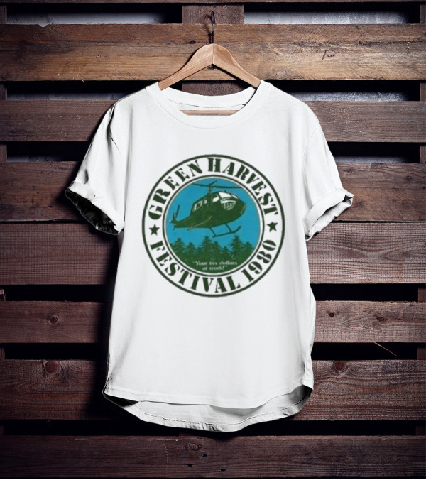 Green Harvest Festival Crazy Helicopter Forest Scene T-Shirt