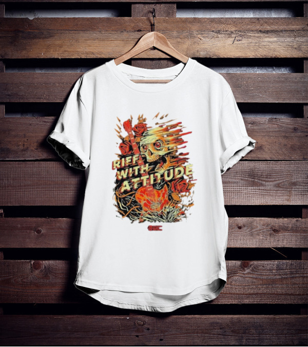 Nuclear Blast Records Riff With Attitude Skull Guitar Roses T-Shirt