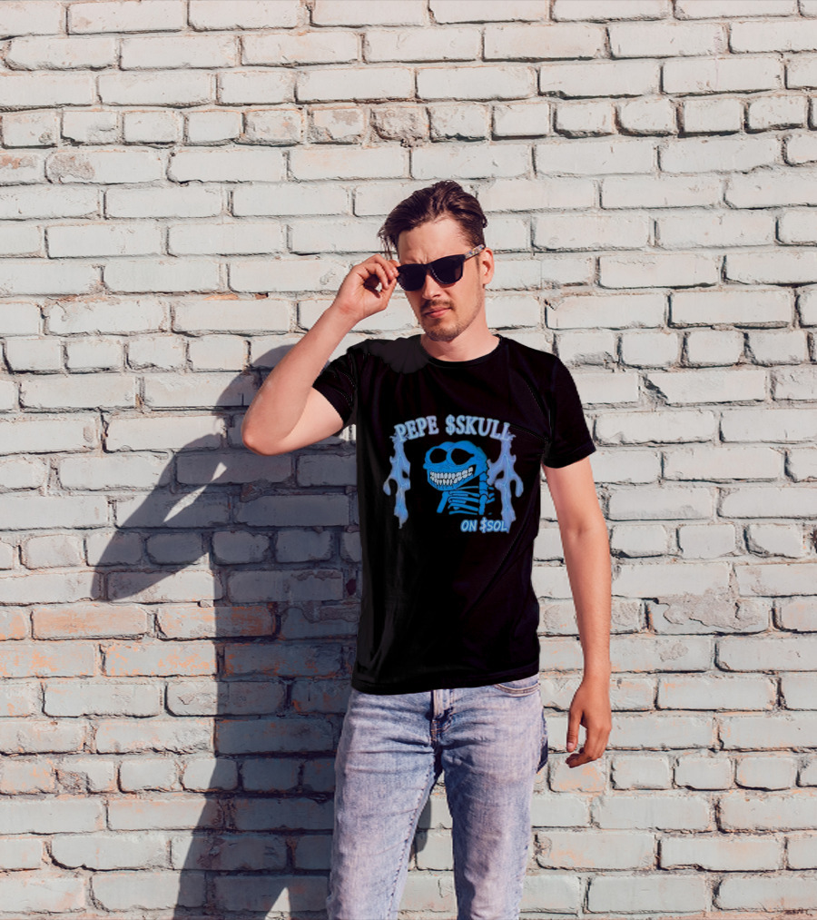 PEPE SKULL ON SOL Thunder Lightning Skeleton T-Shirt