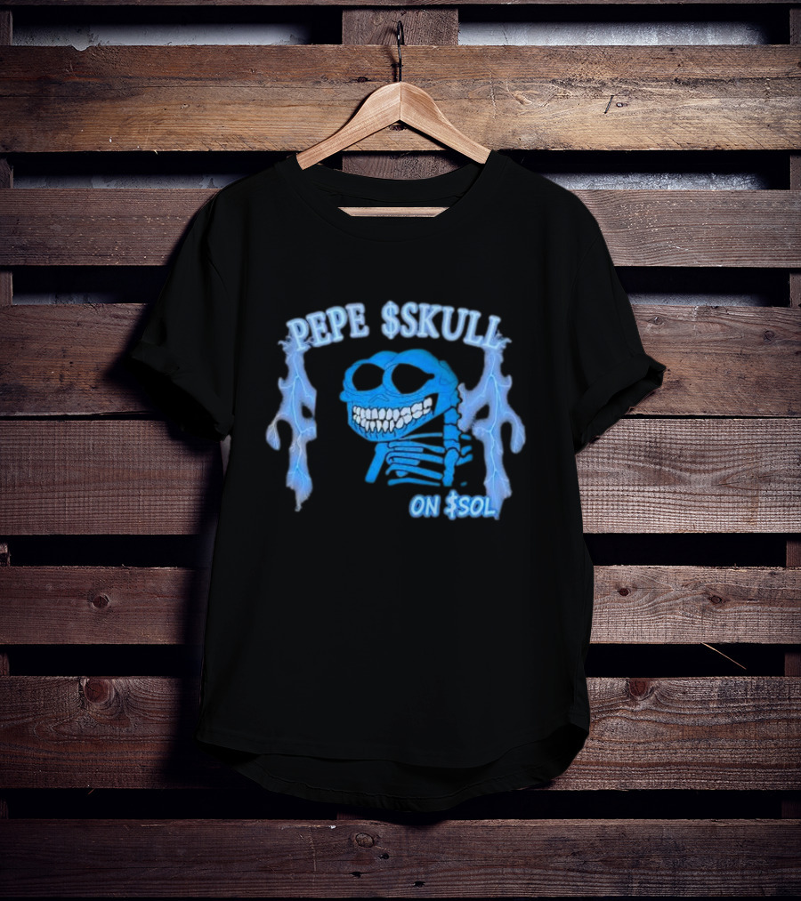 PEPE SKULL ON SOL Thunder Lightning Skeleton T-Shirt