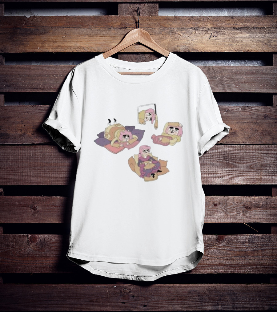 Weekend Susie Cozy Relaxation Scenes With Pink Hair Girl Relaxing On Pillows And Chair T-Shirt