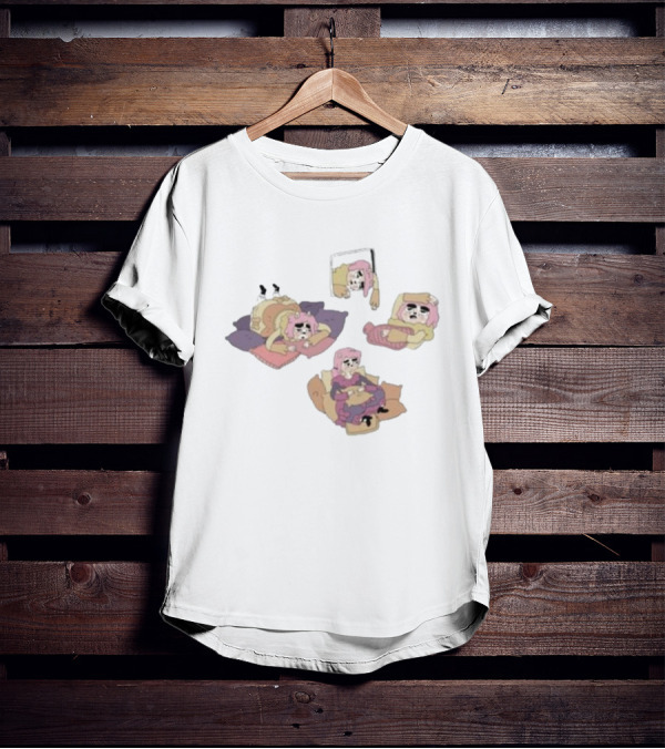 Weekend Susie Cozy Relaxation Scenes With Pink Hair Girl Relaxing On Pillows And Chair T-Shirt