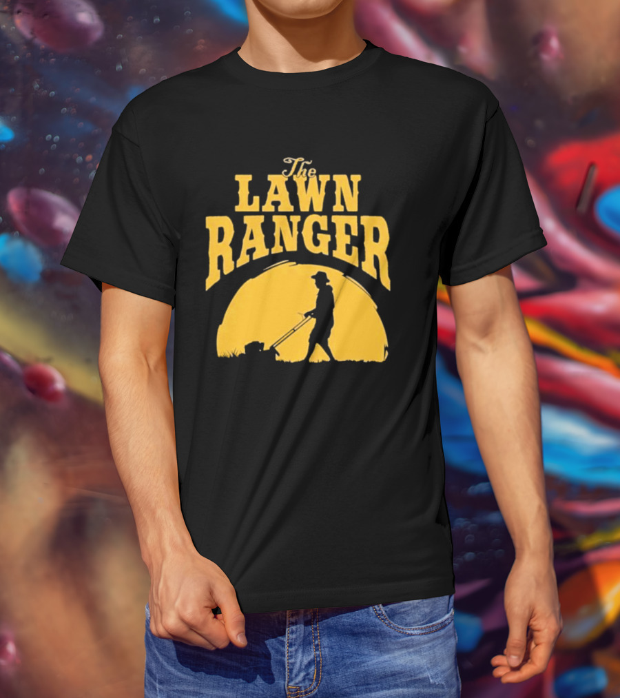 The Lawn Ranger Mower Silhouette Against Setting Sun T-Shirt