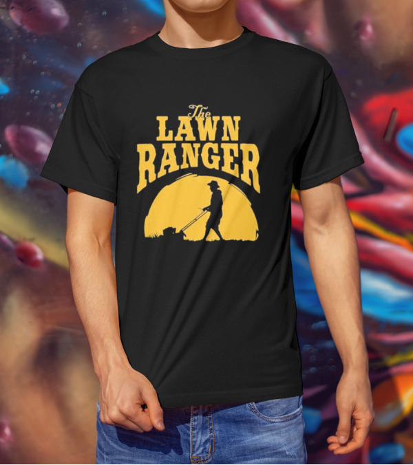 The Lawn Ranger Mower Silhouette Against Setting Sun T-Shirt