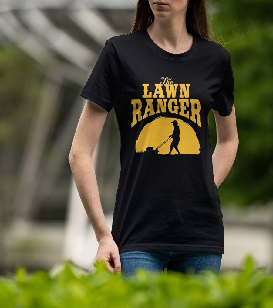 The Lawn Ranger Mower Silhouette Against Setting Sun T-Shirt