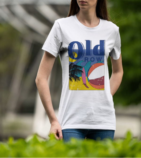 Old Row Beach Scene With Palm Trees And Beach Ball T-Shirt