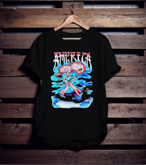 Warren Lotas America Skeleton Uncle Sam With Skull Flags T-Shirt