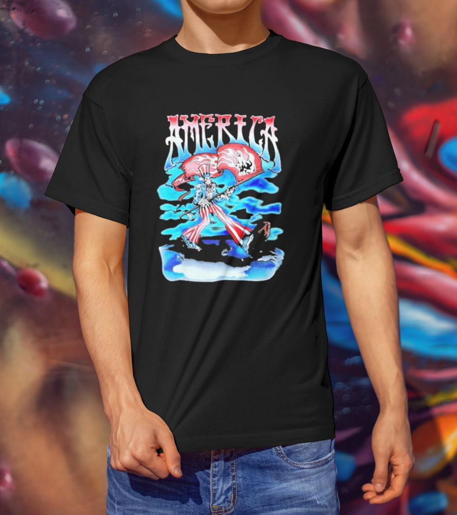 Warren Lotas America Skeleton Uncle Sam With Skull Flags T-Shirt