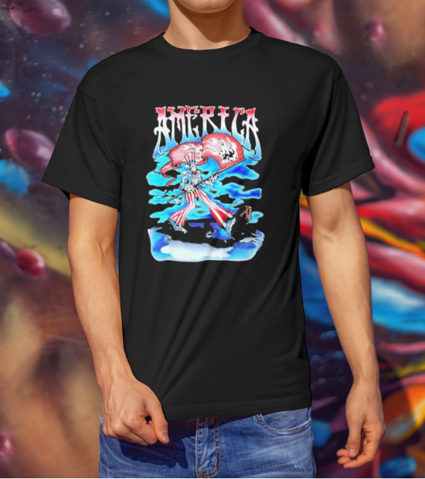 Warren Lotas America Skeleton Uncle Sam With Skull Flags T-Shirt