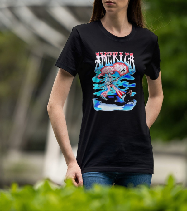 Warren Lotas America Skeleton Uncle Sam With Skull Flags T-Shirt