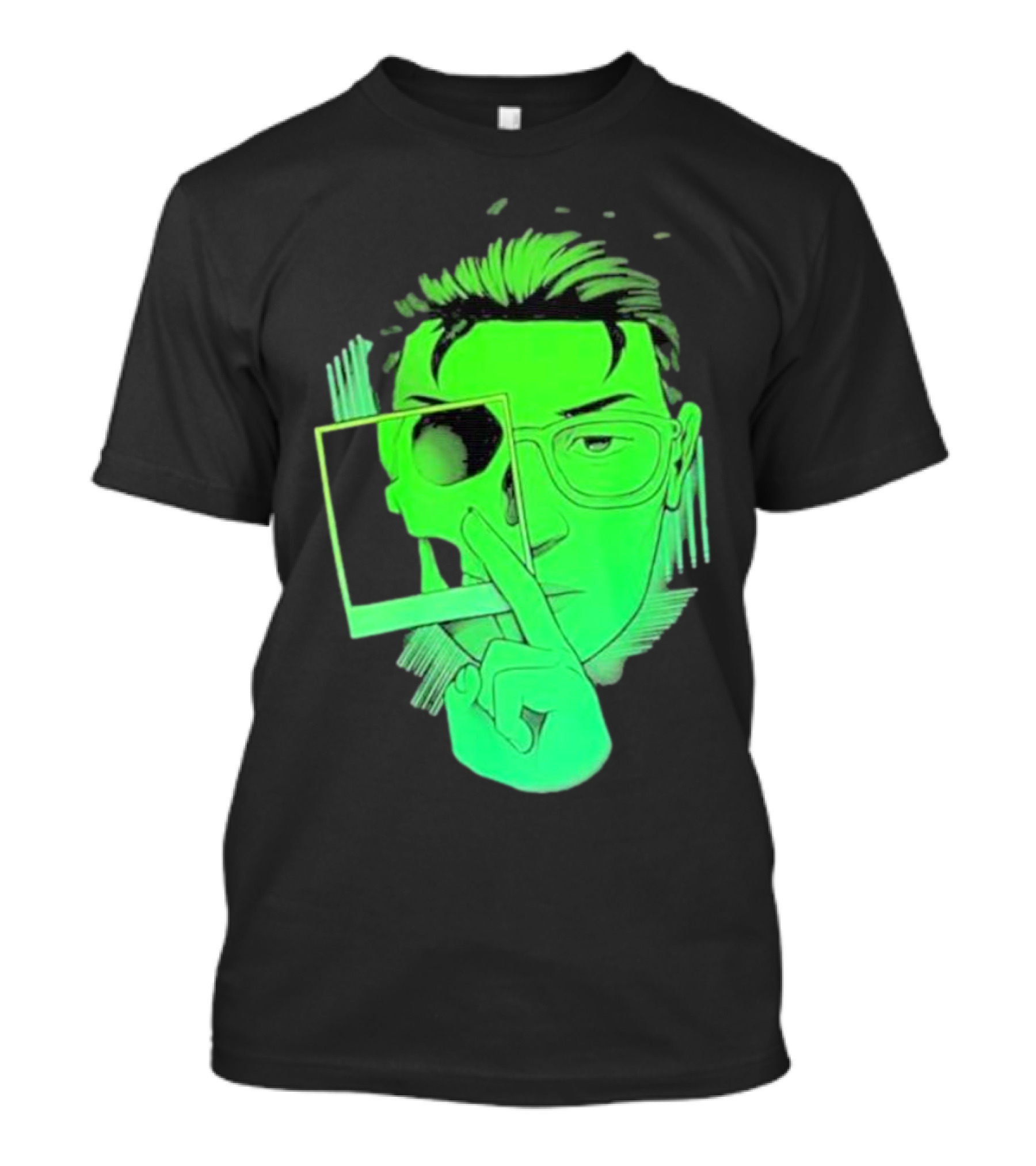 Skull Polaroid Green Neon Portrait Framerate T-Shirt