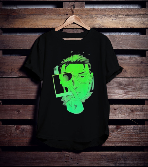Skull Polaroid Green Neon Portrait Framerate T-Shirt