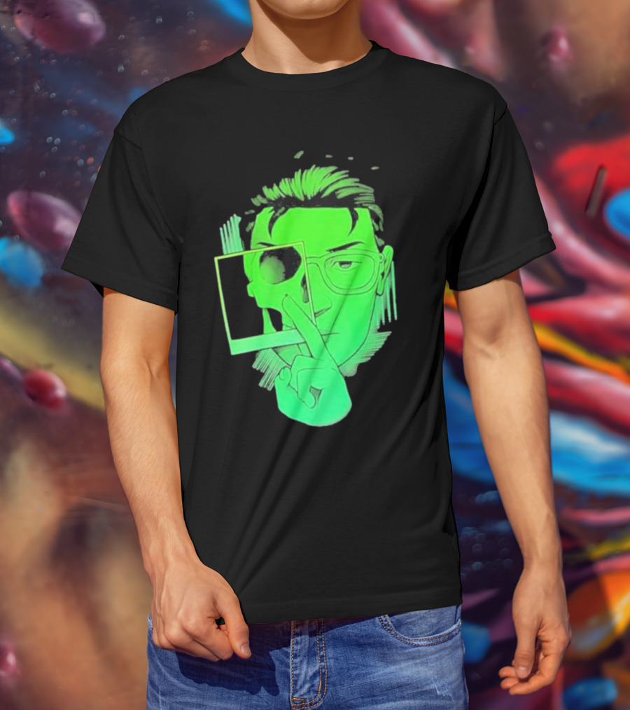 Skull Polaroid Green Neon Portrait Framerate T-Shirt