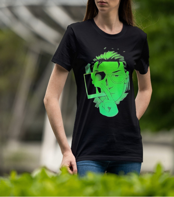 Skull Polaroid Green Neon Portrait Framerate T-Shirt