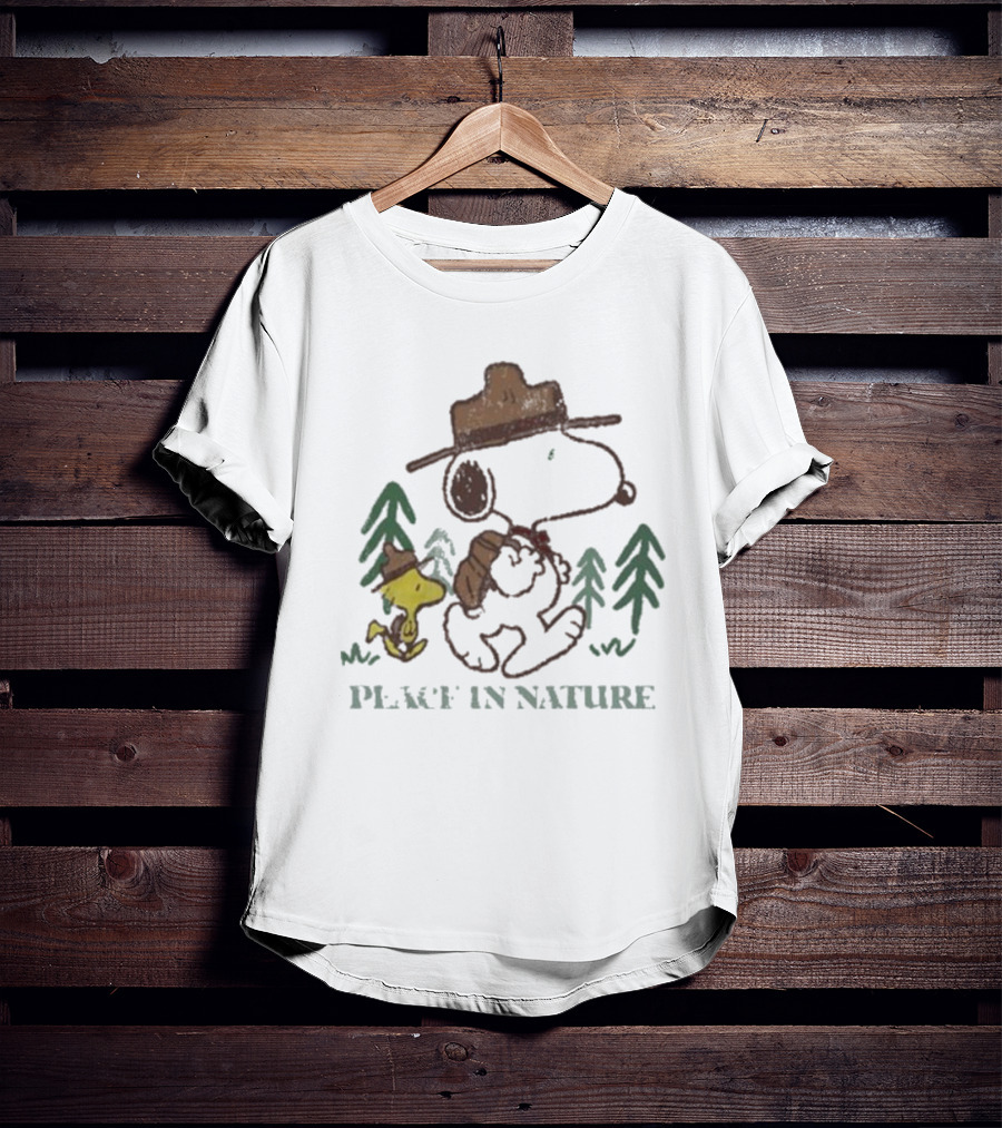 Snoopy Peace In Nature With Woodstock And Trees T-Shirt