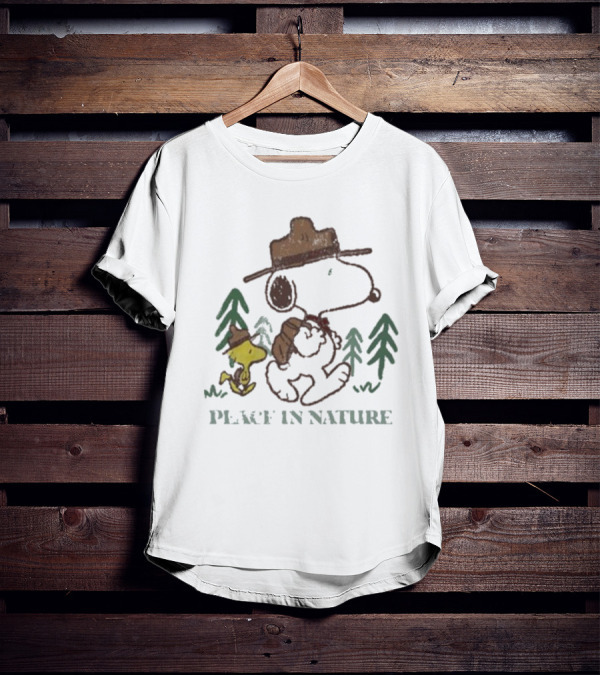 Snoopy Peace In Nature With Woodstock And Trees T-Shirt