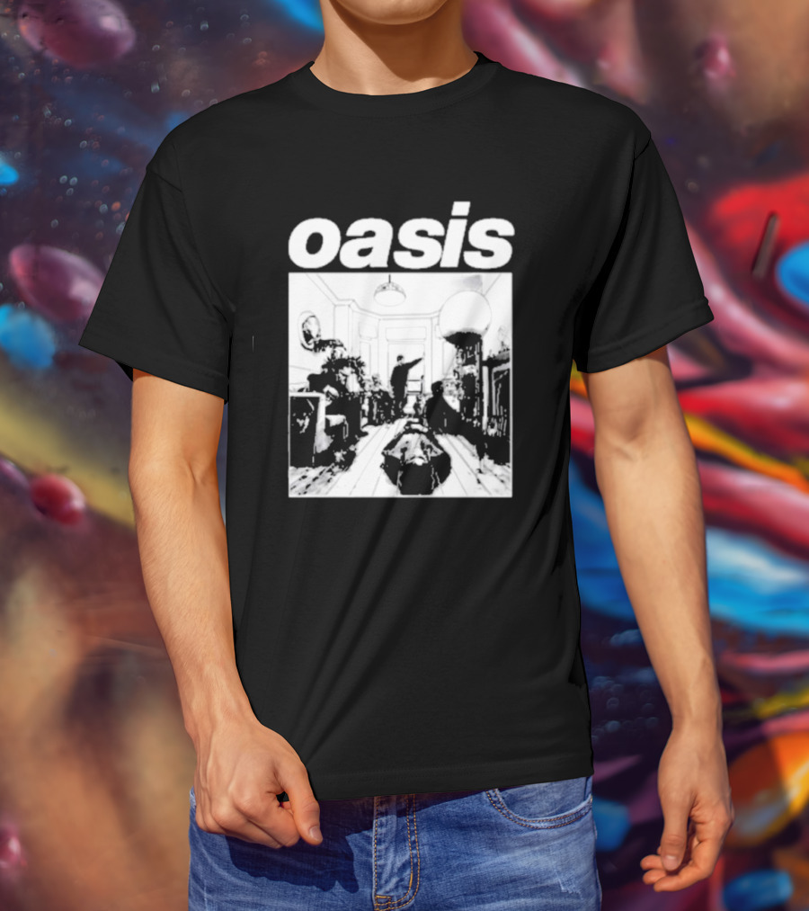 Oasis Definitely Maybe Monochrome Room Scene T-Shirt