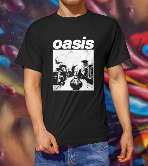 Oasis Definitely Maybe Monochrome Room Scene T-Shirt