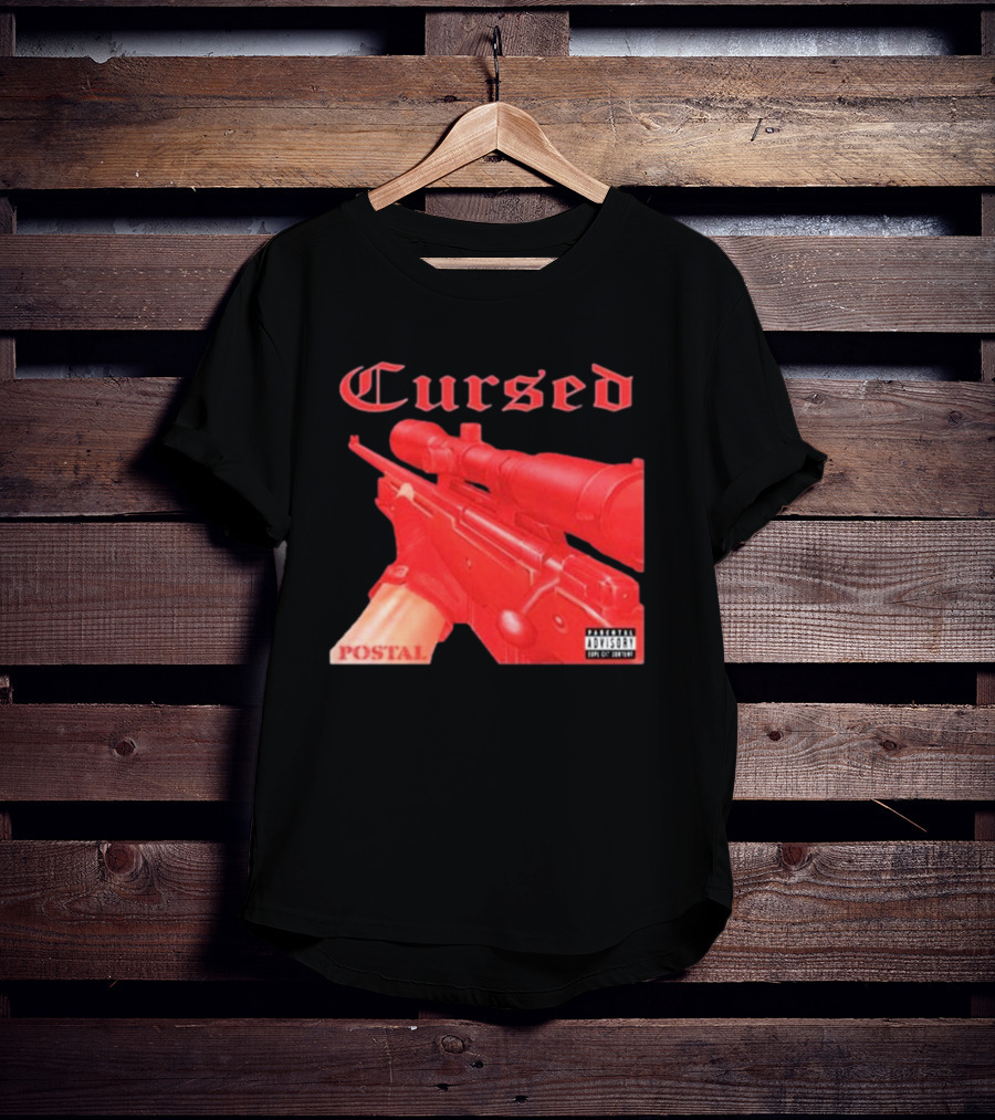 Cursed Postal Rifle Record Text Explicit Content T-Shirt