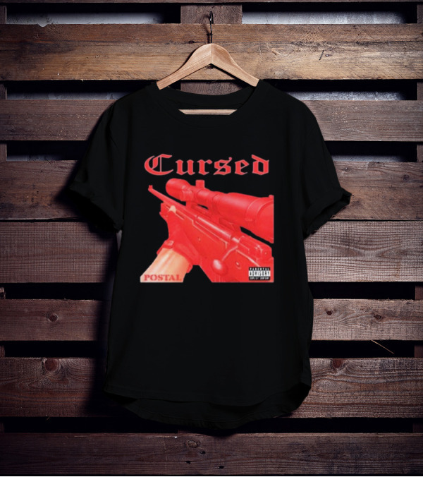 Cursed Postal Rifle Record Text Explicit Content T-Shirt