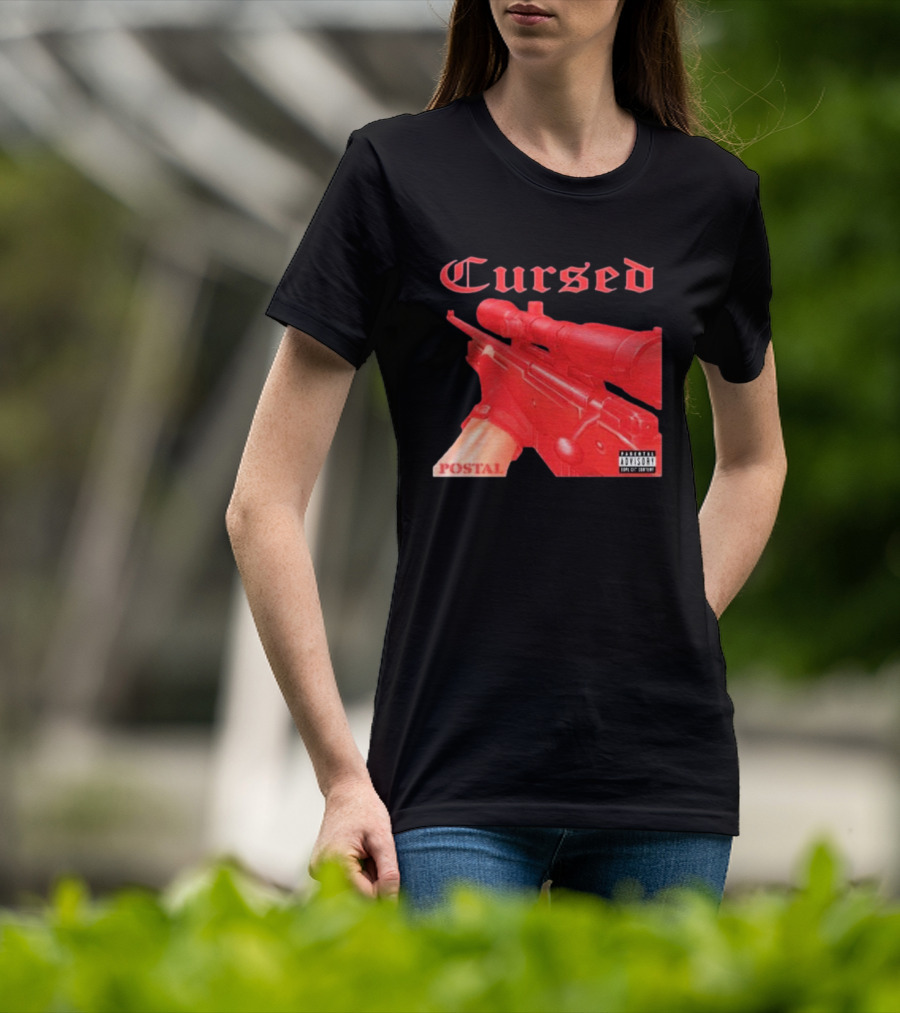 Cursed Postal Rifle Record Text Explicit Content T-Shirt