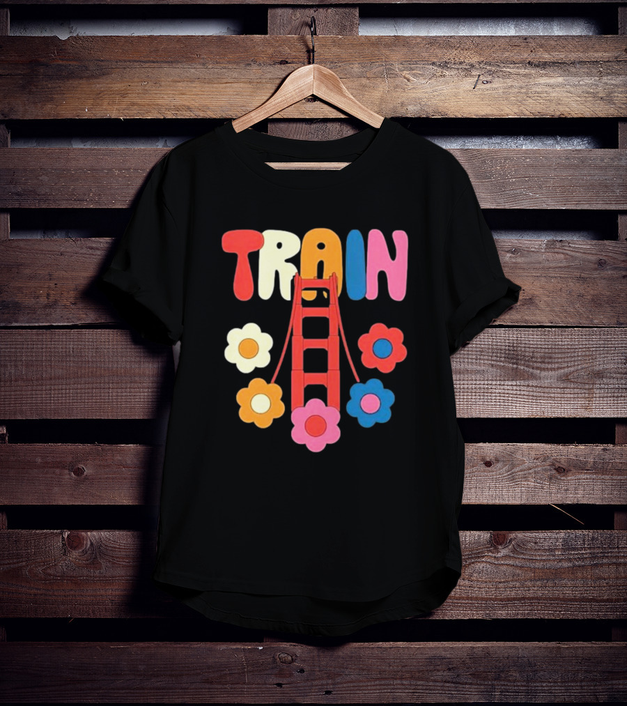 Train Golden Bridge Flowers T-Shirt