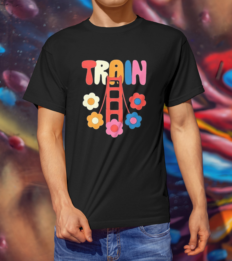 Train Golden Bridge Flowers T-Shirt