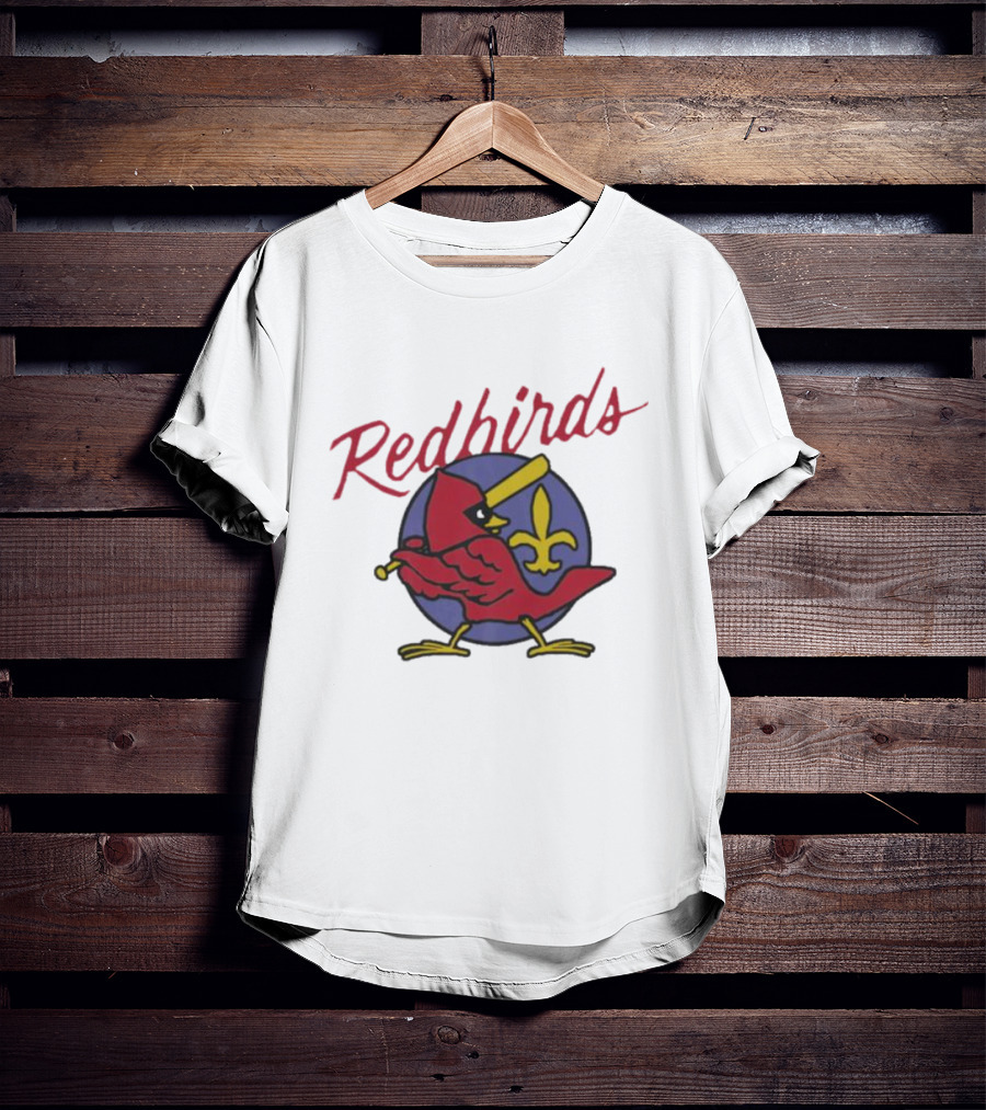 Redbirds St Louis Cardinals Baseball Fleur-de-Lis Icon Bird Bat T-Shirt