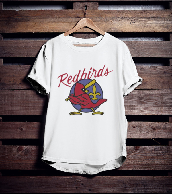 Redbirds St Louis Cardinals Baseball Fleur-de-Lis Icon Bird Bat T-Shirt
