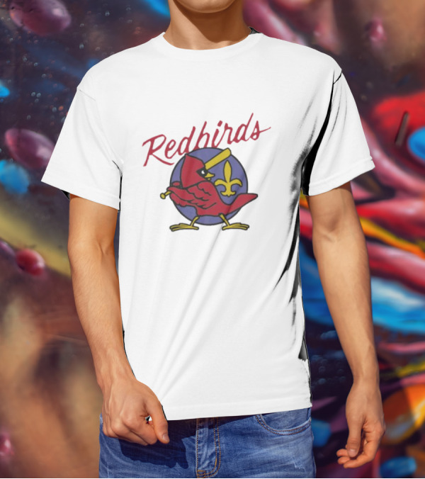 Redbirds St Louis Cardinals Baseball Fleur-de-Lis Icon Bird Bat T-Shirt