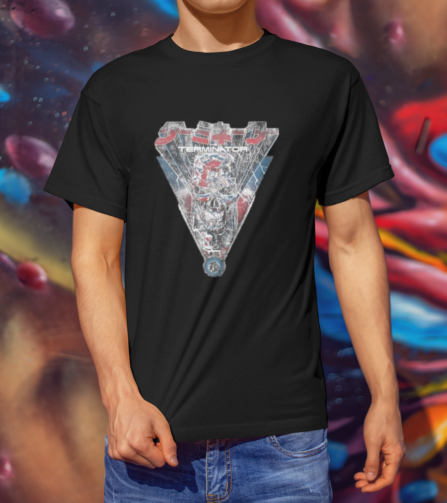 Terminator Kanji Retro Skull Lightning Glow In The Dark T-Shirt