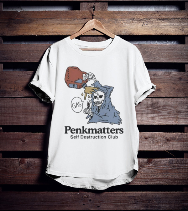 Penkmatters Self Destruction Club Gas Can Pouring On Hooded Figure T-Shirt