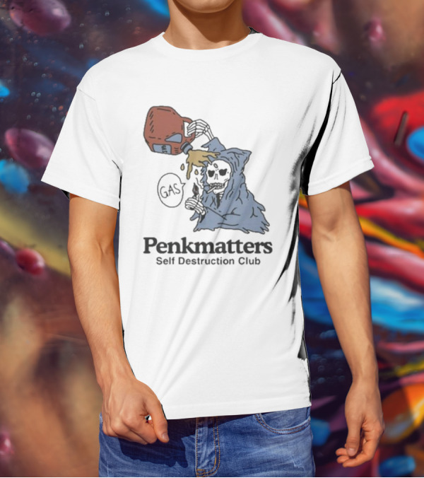 Penkmatters Self Destruction Club Gas Can Pouring On Hooded Figure T-Shirt