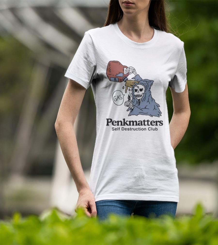 Penkmatters Self Destruction Club Gas Can Pouring On Hooded Figure T-Shirt