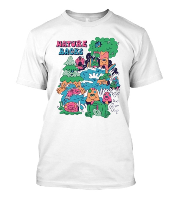 Nature Backs Funky Forest With Colorful Cartoon Animals And Trees T-Shirt