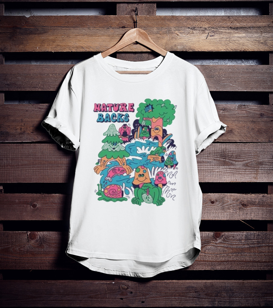 Nature Backs Funky Forest With Colorful Cartoon Animals And Trees T-Shirt
