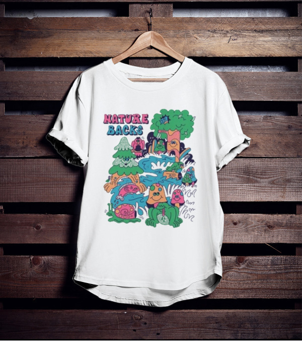 Nature Backs Funky Forest With Colorful Cartoon Animals And Trees T-Shirt
