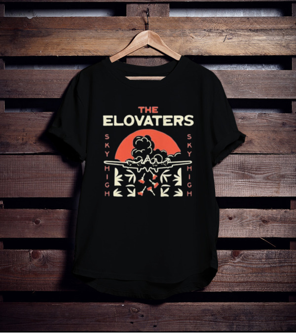 The Elovaters Sky High Airplane Sunset Floral Elements T-Shirt