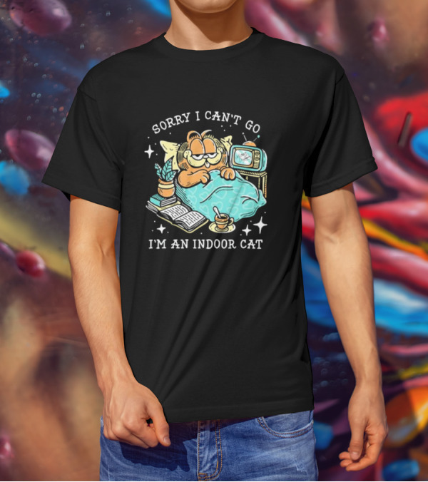 Sorry I Can’t Go I’m An Indoor Cat Funny Garfield Bedtime Relaxation T-Shirt