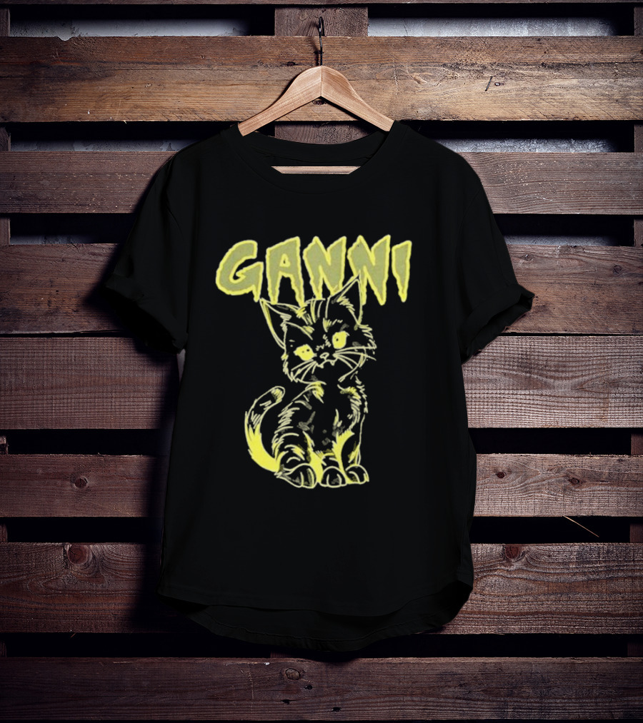 Ganni Relaxed Cat Graphic Yellow Neon T-Shirt