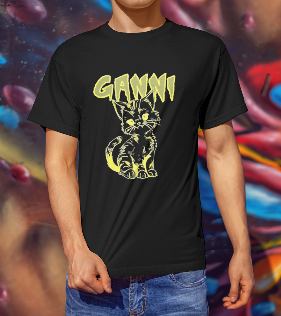 Ganni Relaxed Cat Graphic Yellow Neon T-Shirt