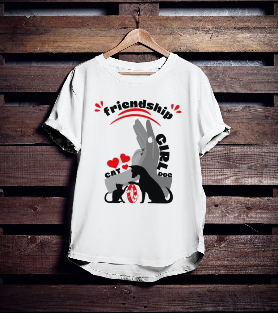 Friendship Girl Cat Dog Pet Pal Hearts T-Shirt